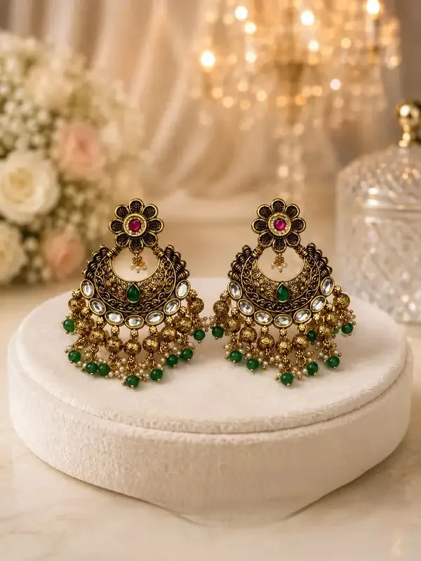 Green_Kundan_Antique_Gold_Chandbali_Earrings_For_Women