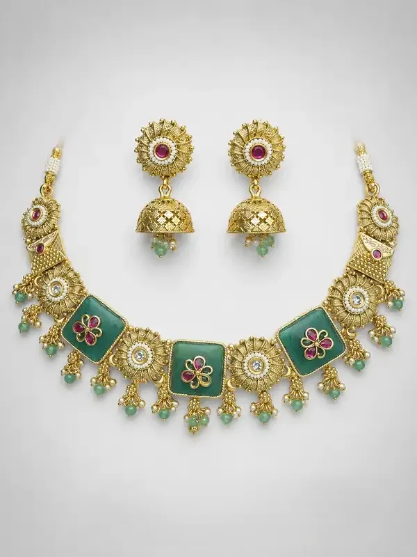 Green_Brass_Meenakari_Square_Panel_Antique_Necklace_Set_For_Women
