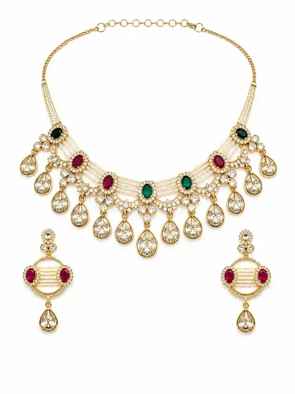 Multicolor_Gold-Plated_Pearl_Emerald_Ruby_Necklace_Set_For_Women