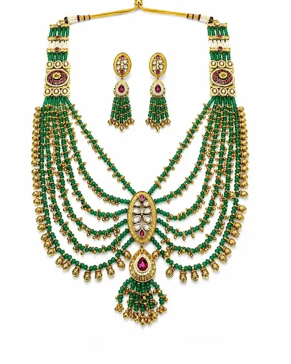 Multicolor_Gold-Plated_Kundan_Emerald_Rani_Haar_Necklace_Set_For_Women