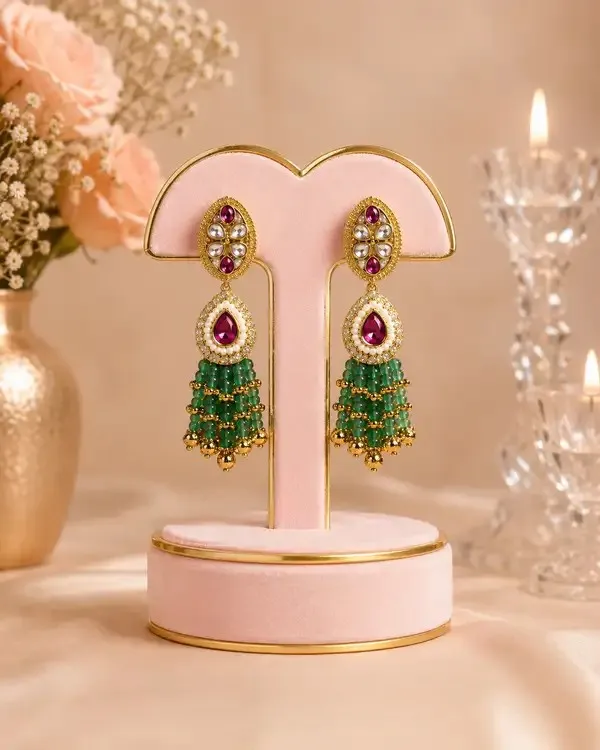 Multicolor_Gold-Plated_Kundan_Emerald_Rani_Haar_Necklace_Set_For_Women
