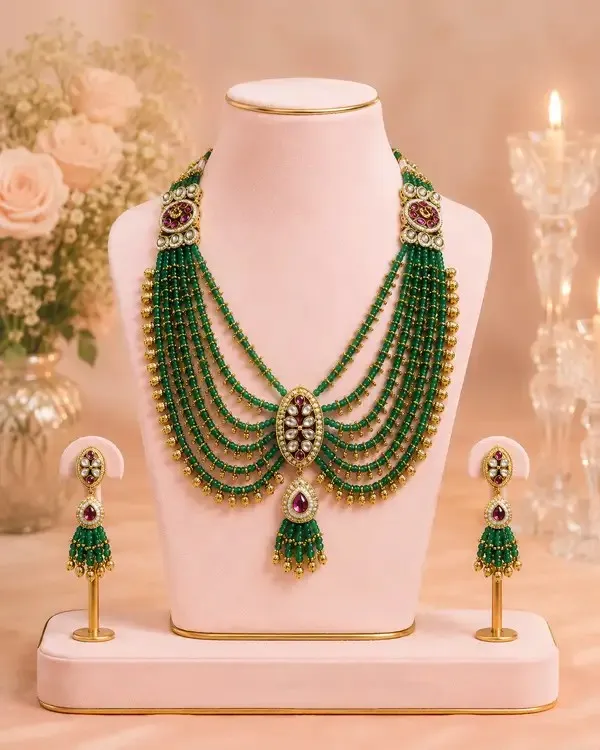 Multicolor_Gold-Plated_Kundan_Emerald_Rani_Haar_Necklace_Set_For_Women