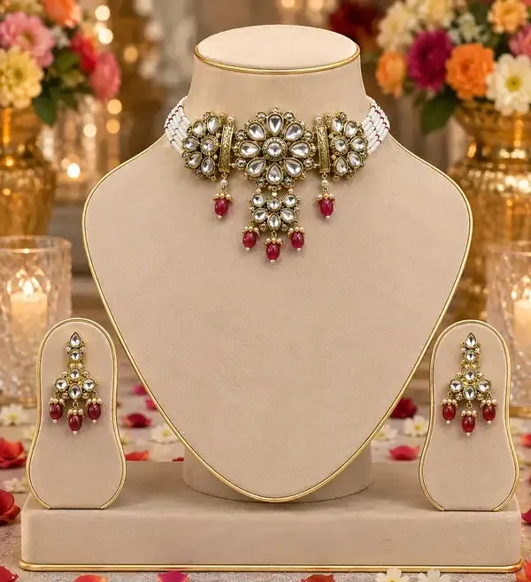 Pearl_White_Polki_Pearl_Antique_Gold_Floral_Choker_Set_For_Women