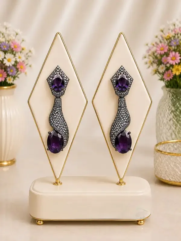 Purple_Gold-Plated_Amethyst_Pavé_Drop_Earrings_For_Women