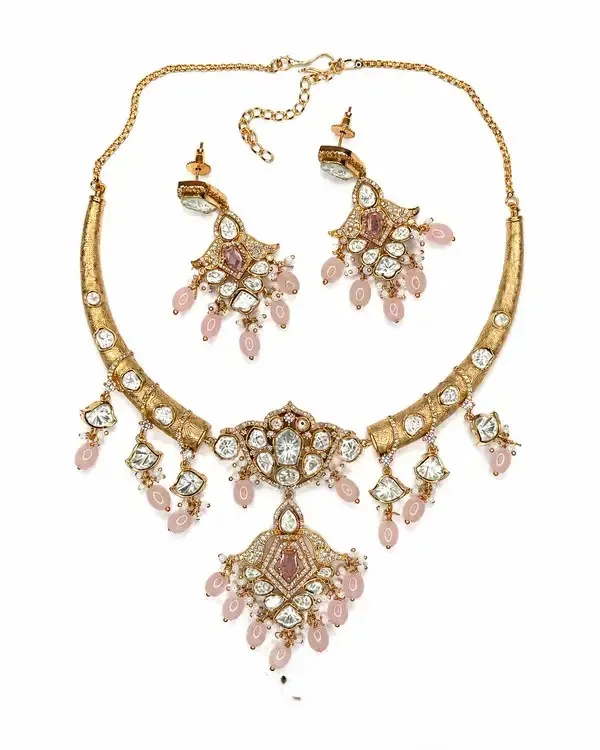 Rose_Pink_Polki_Cz_Rose_Quartz_Hasli_Necklace_Set_For_Women
