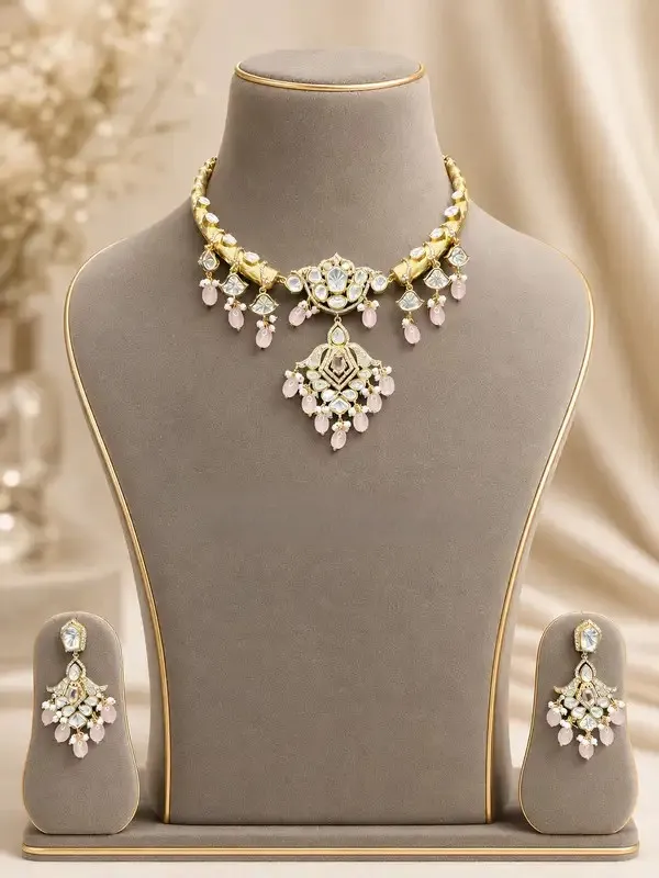 Rose_Pink_Polki_Cz_Rose_Quartz_Hasli_Necklace_Set_For_Women