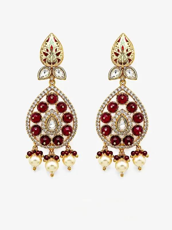 Coral_Red_Pearl_Kundan_Teardrop_Drop_Earrings_For_Women