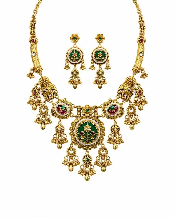 Gold_Meenakari_Elephant_Motif_Ghungroo_Necklace_Set_For_Women