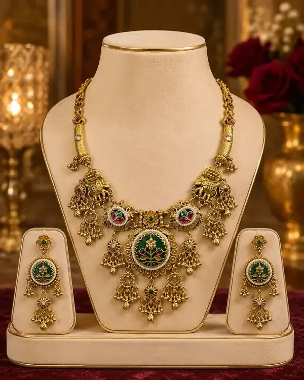 Gold_Meenakari_Elephant_Motif_Ghungroo_Necklace_Set_For_Women