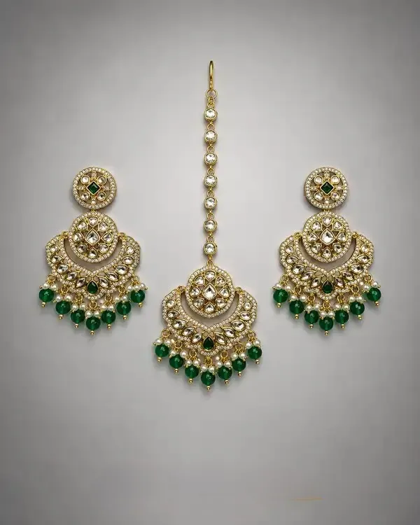 Green_Kundan_Cz_Pearl_Chandbali_Maang_Tikka_Set_For_Women