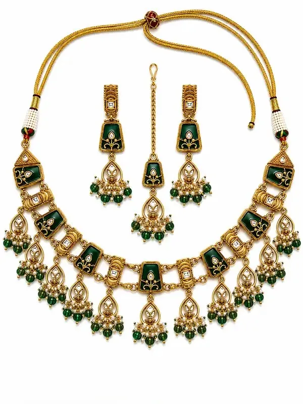 Green_Gold-Plated_Kundan_Polki_Meenakari_Bridal_Necklace_Set_For_Women