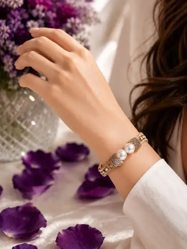 Golden_Pearl_Crown_Cz_Pavé_Gold-Tone_Cuff_Bracelet_For_Women