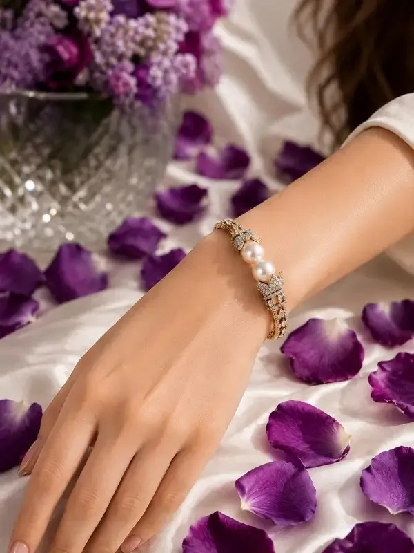 Golden_Pearl_Crown_Cz_Pavé_Gold-Tone_Cuff_Bracelet_For_Women