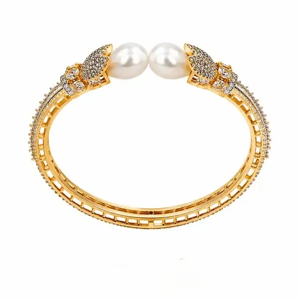 Golden_Pearl_Crown_Cz_Pavé_Gold-Tone_Cuff_Bracelet_For_Women