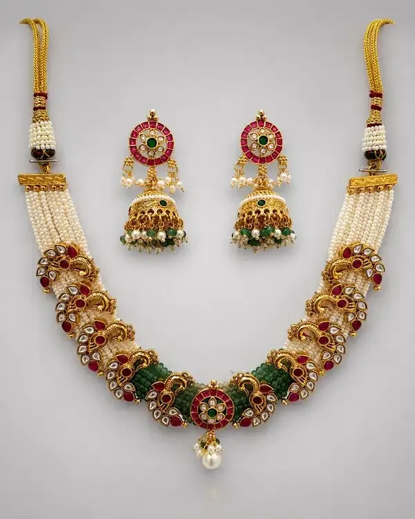 Green_Kundan_Peacock_Motif_Pearl_Choker_Set_For_Women