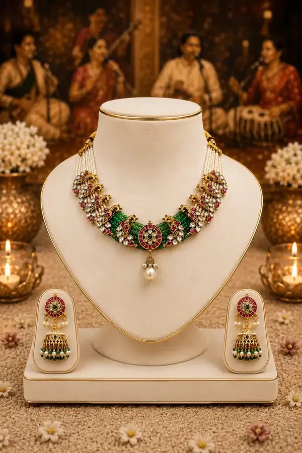 Green_Kundan_Peacock_Motif_Pearl_Choker_Set_For_Women