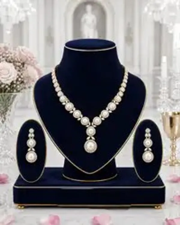 White_Brass_Pearl_Ad_Stone_Bridal_Necklace_Set_For_Women
