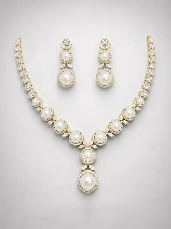 White_Brass_Pearl_Ad_Stone_Bridal_Necklace_Set_For_Women