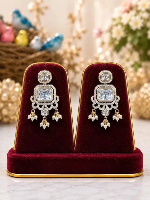 Ivory_Gold-Plated_Polki_Diamond_Chandelier_Pendant_Set_For_Women