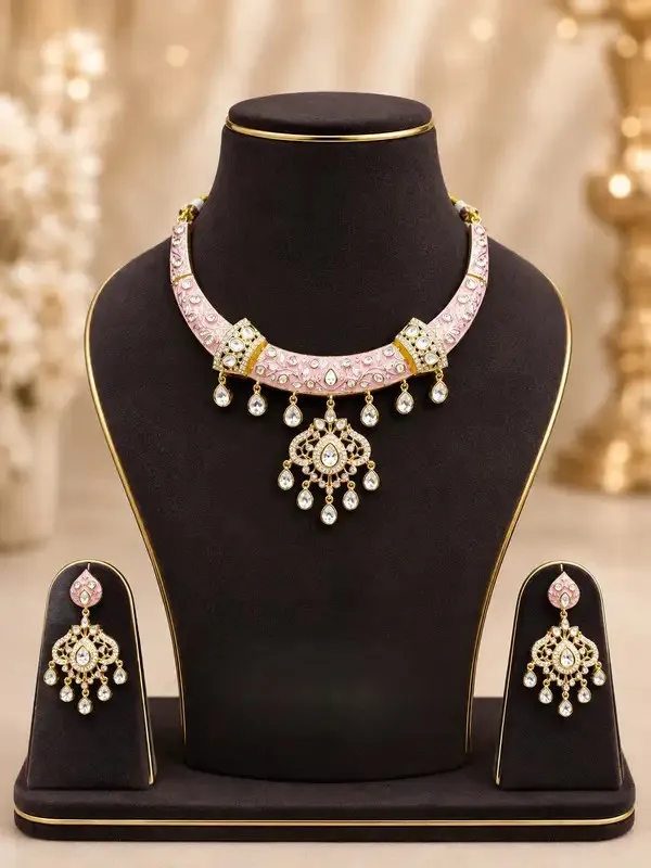 Pink_Polki_Meenakari_Crescent_Hasli_Necklace_Set_For_Women