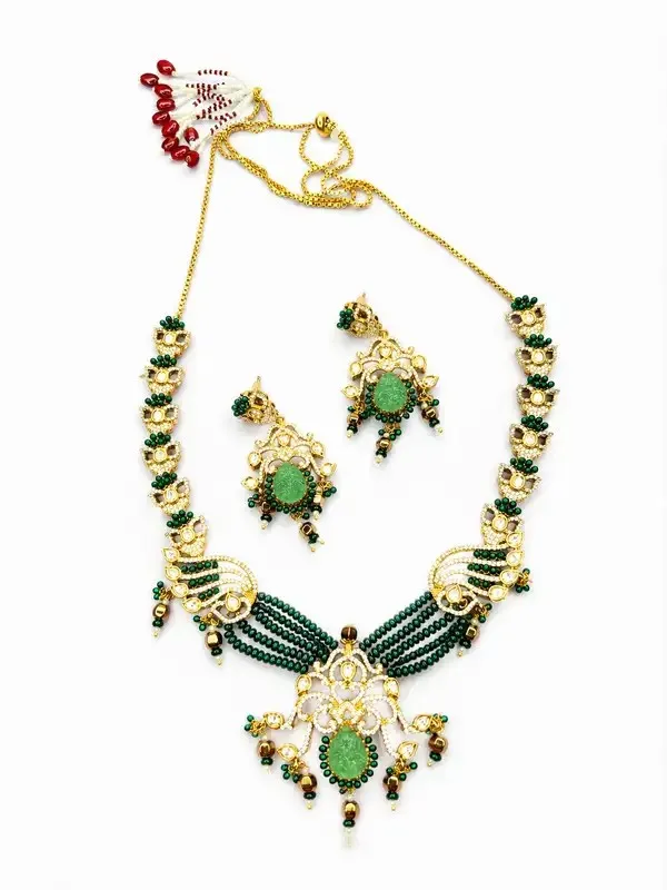 Green_Kundan_Black_Bead_Jade_Teardrop_Necklace_Set_For_Women
