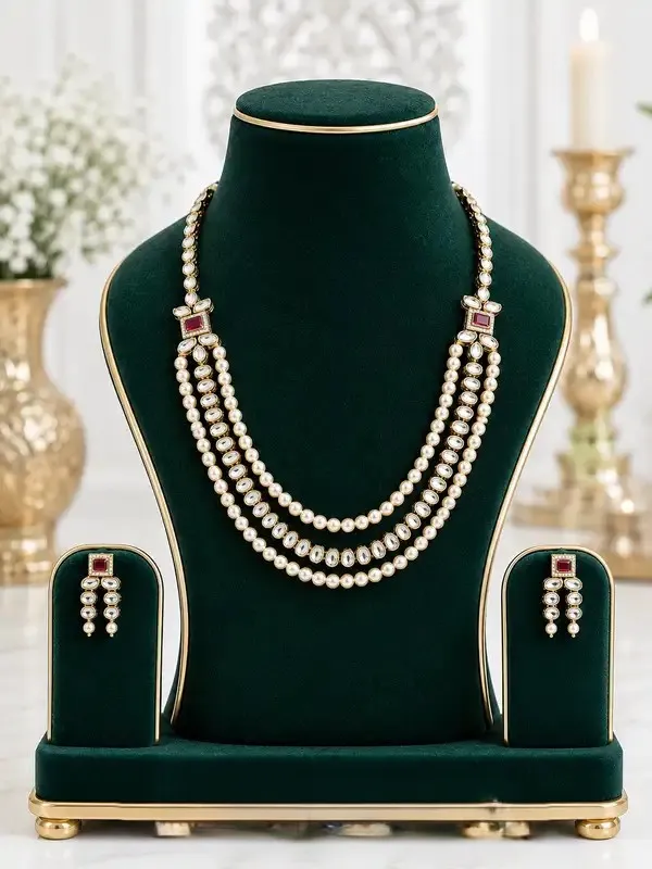 White_Gold-Plated_Kundan_Polki_Ruby_Pearl_Layered_Necklace_Set_For_Women