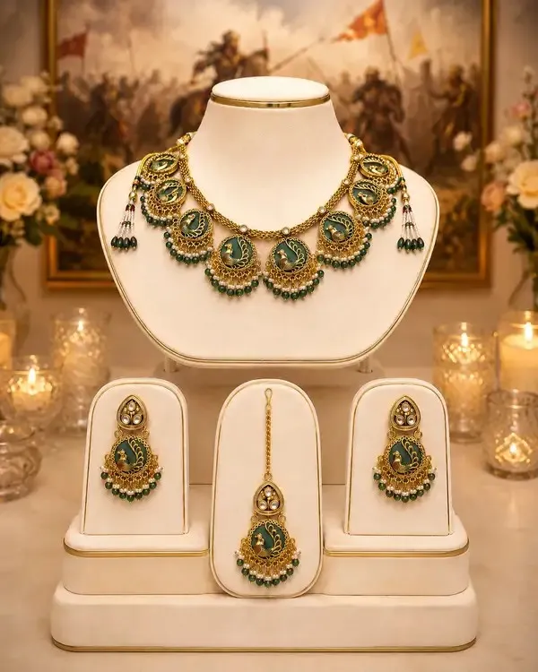 Green_Meenakari_Peacock_Pearl_Necklace_Set_For_Women