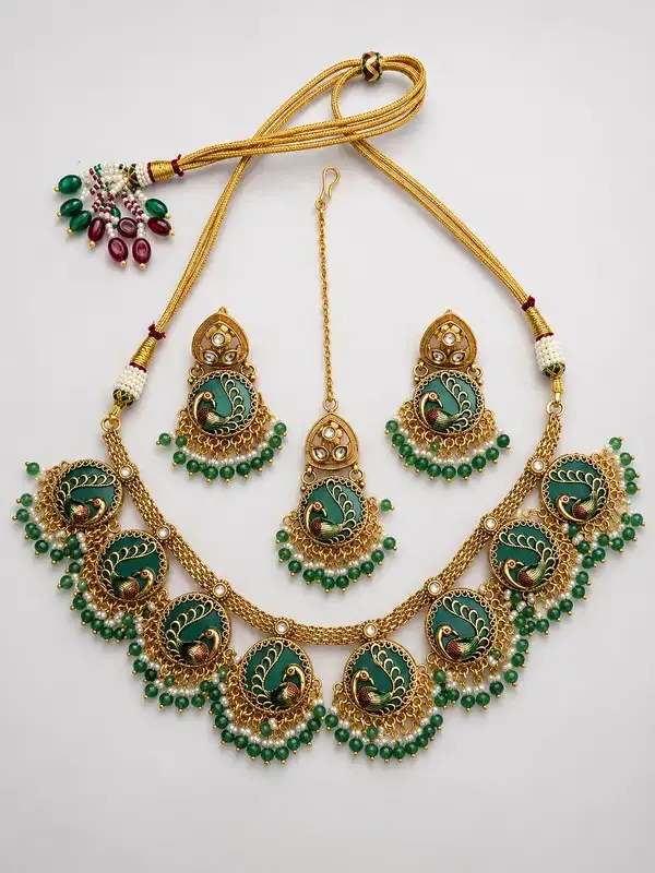 Green_Meenakari_Peacock_Pearl_Necklace_Set_For_Women
