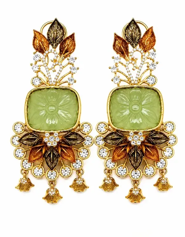 Sage_Green_Gold-Plated_Enamel_Cushion_Stone_Chandelier_Earrings_For_Women