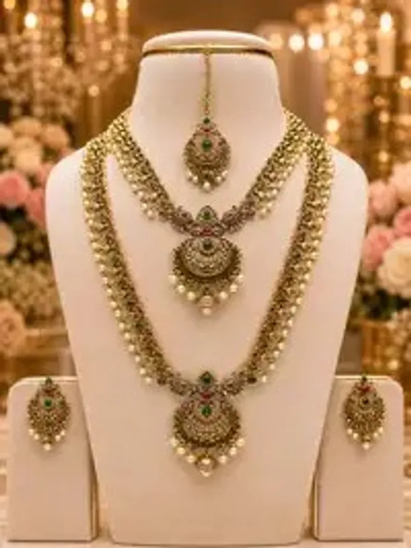 Multicolor_Kundan_Antique_Gold-Plated_Bridal_Layered_Necklace_Set_For_Women