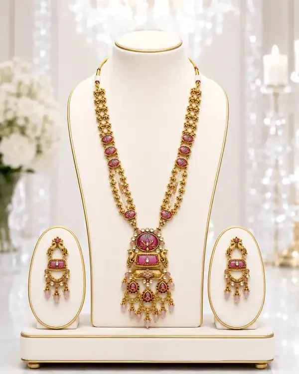 Rose_Gold_Brass_Meenakari_Antique_Long_Haaram_Necklace_Set_For_Women