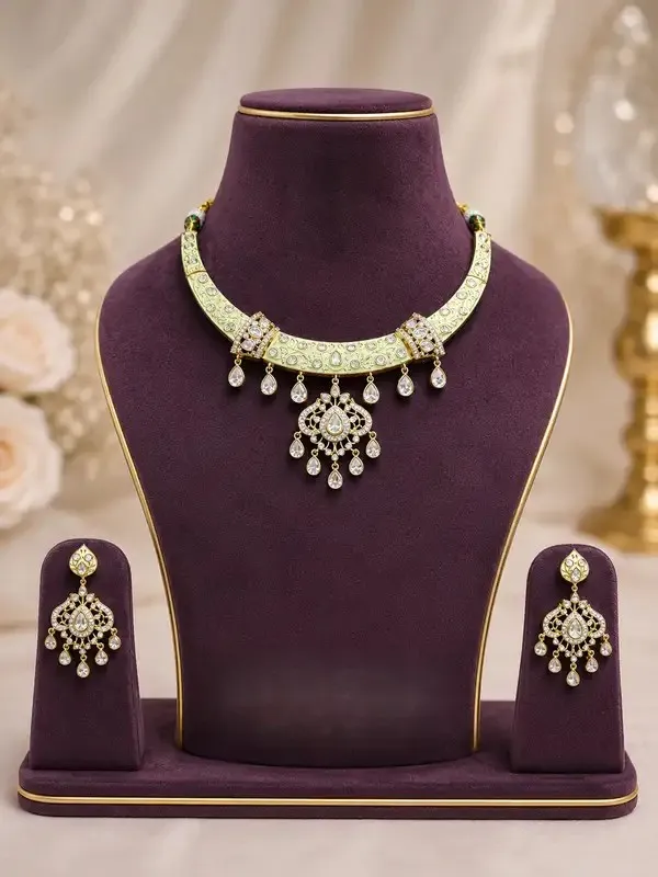 Yellow_Polki_Meenakari_Ivory_Floral_Hasli_Necklace_Set_For_Women