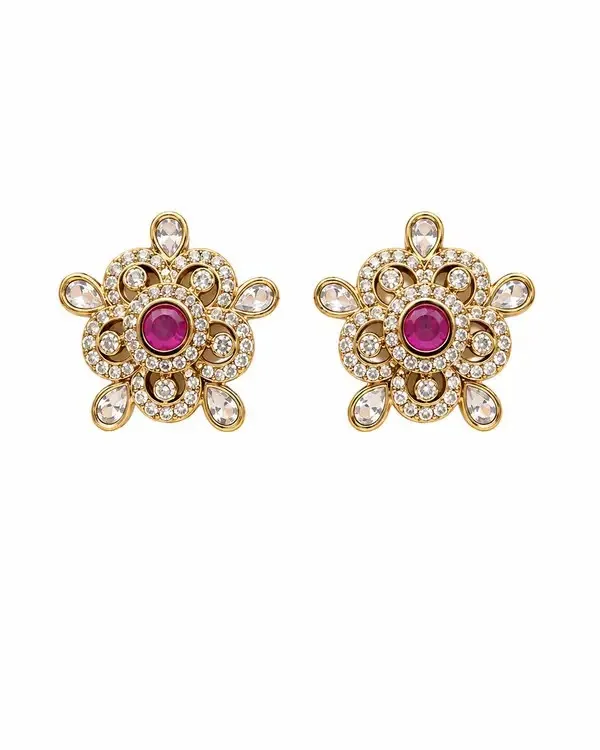 Red_Polki_Floral_Ruby_Cabochon_Stud_Earrings_For_Women