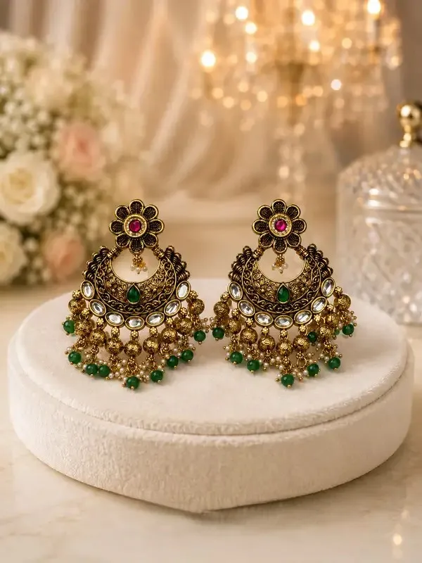 Green_Kundan_Polki_Antique_Gold_Chandbali_Earrings_For_Women