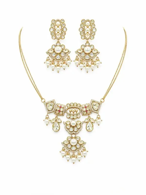 Pearl_White_Polki_Diamond_Pendant_&_Earring_Set_For_Women