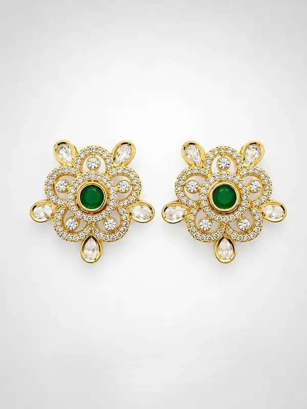 Green_Brass_Polki_Emerald_Blossom_Floral_Stud_Earrings_For_Women