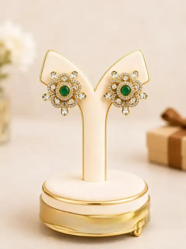 Green_Brass_Polki_Emerald_Blossom_Floral_Stud_Earrings_For_Women