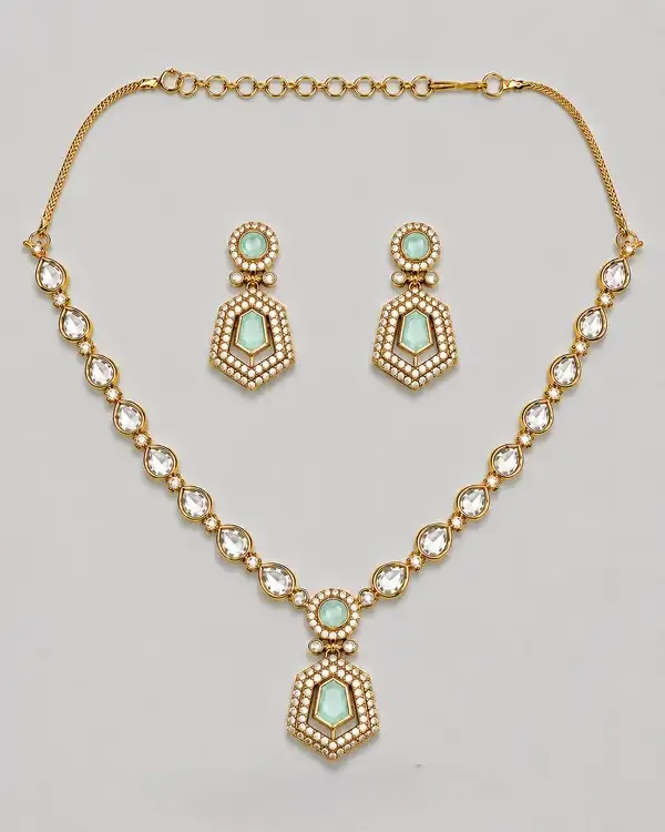 Mint_Green_Crystal_Hexagon_Drop_Pendant_Set_For_Women