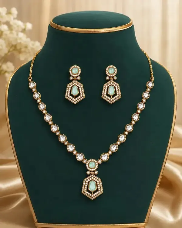 Mint_Green_Crystal_Hexagon_Drop_Pendant_Set_For_Women