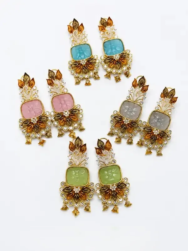 Gold-Plated_Smoky_Stone_Bronze_Enamel_Chandelier_Earrings_For_Women