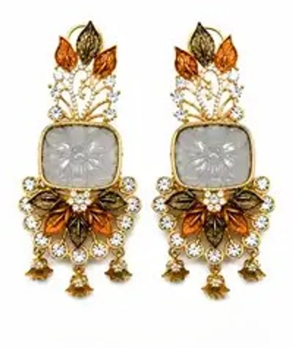Gold-Plated_Smoky_Stone_Bronze_Enamel_Chandelier_Earrings_For_Women
