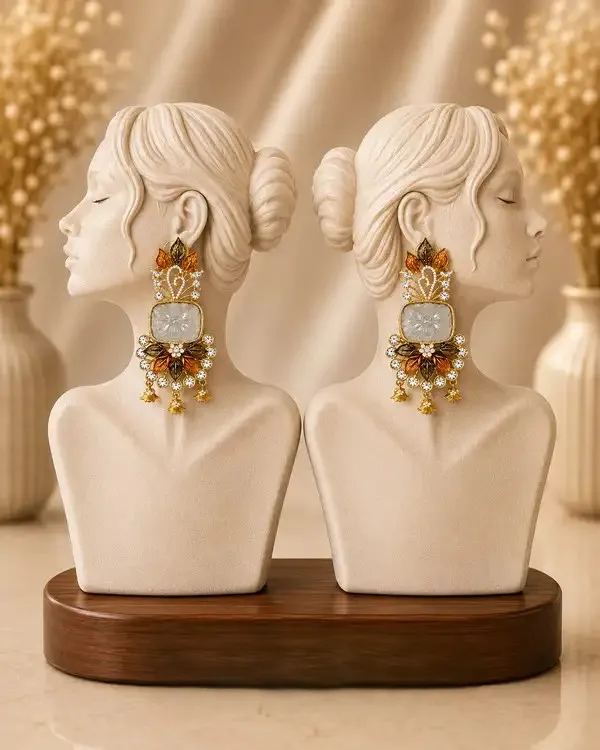 Gold-Plated_Smoky_Stone_Bronze_Enamel_Chandelier_Earrings_For_Women