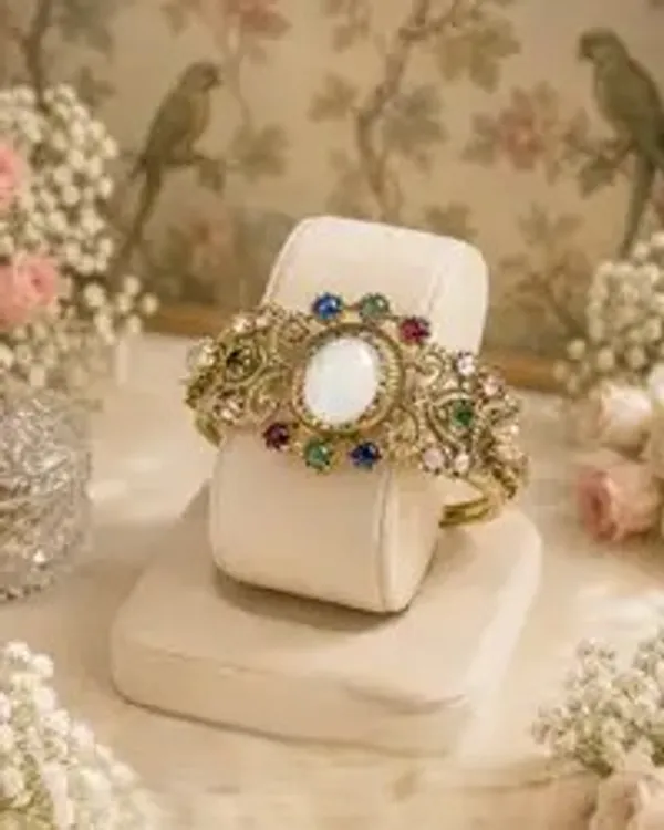 Multicolor_Gold-Plated_Navratna_Moonstone_Cuff_Bracelet_For_Women