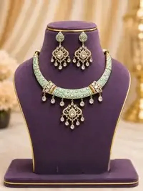 Mint_Green_Meenakari_Polki_Cz_Crescent_Hasli_Necklace_Set_For_Women