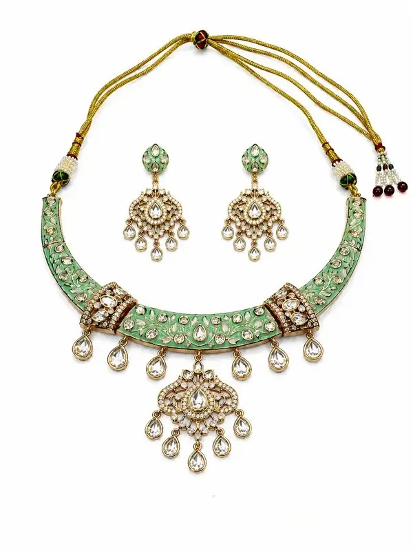 Mint_Green_Meenakari_Polki_Cz_Crescent_Hasli_Necklace_Set_For_Women