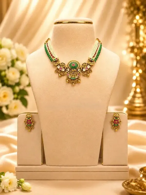 Multicolor_Polki_Antique_Peacock_Choker_Set_For_Women