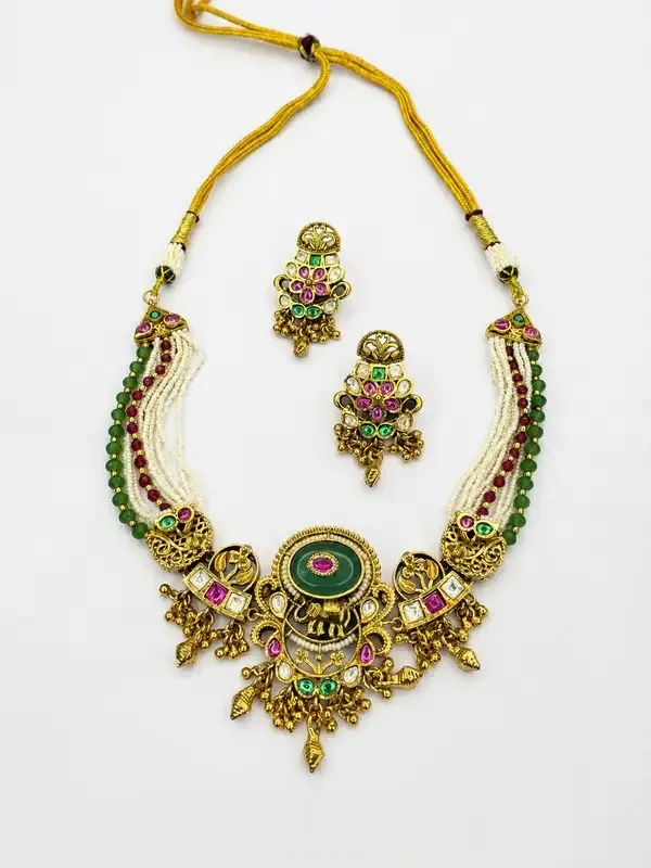 Multicolor_Polki_Antique_Peacock_Choker_Set_For_Women
