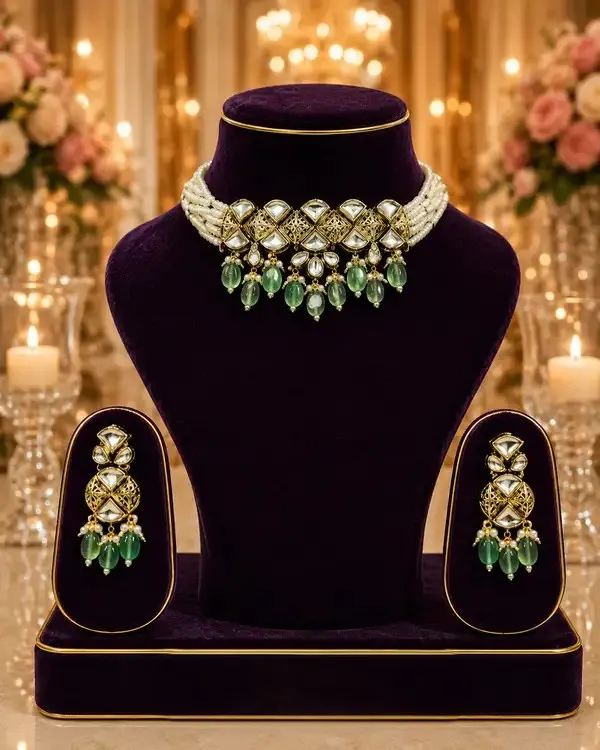 Green_Kundan_Pearl_Multi-Strand_Choker_Set_For_Women