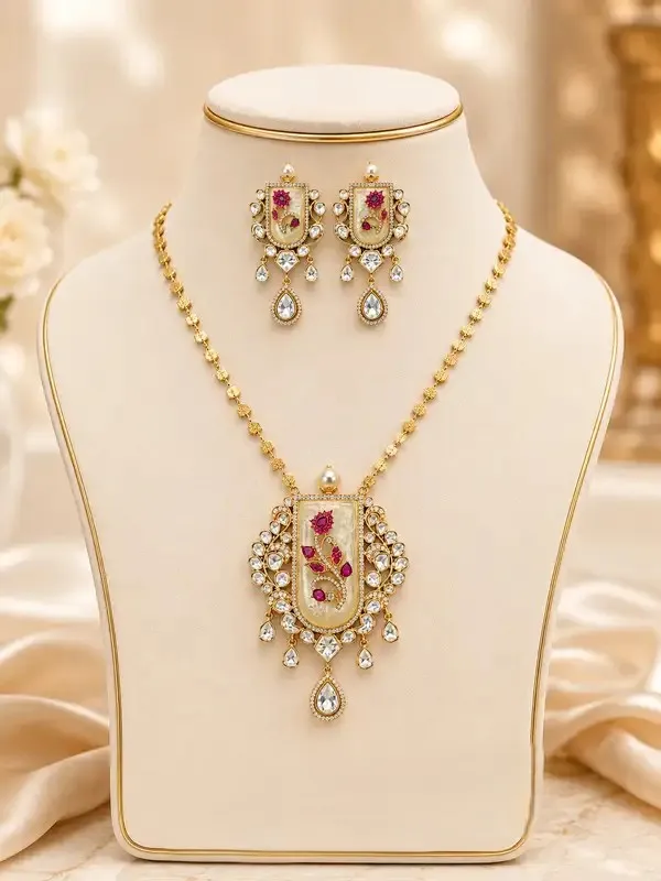 Rose_Gold_Gold-Plated_Ivory_Enamel_Ad_Floral_Pendant_Set_For_Women