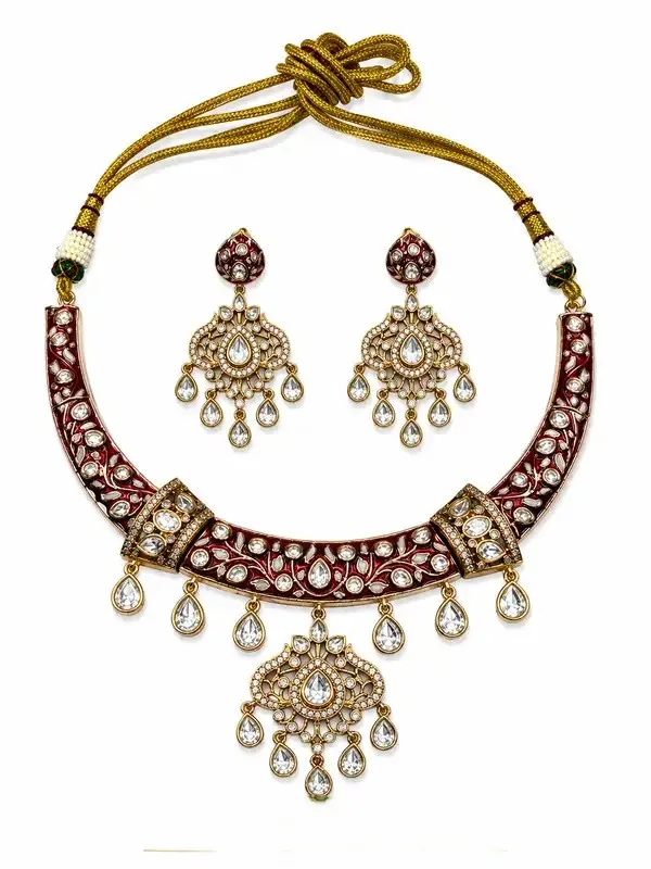 Maroon_Polki_Meenakari_Crescent_Hasli_Necklace_Set_For_Women